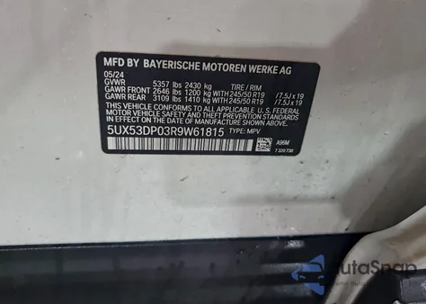 2024 BMW X3 xDrive30I from USA, damaged, VIN 5UX53DP03R9W61815